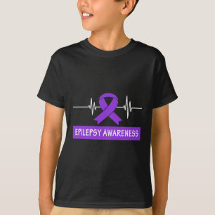 Epilepsy Awareness Purple Ribbon Heartbeat Kids an T-Shirt