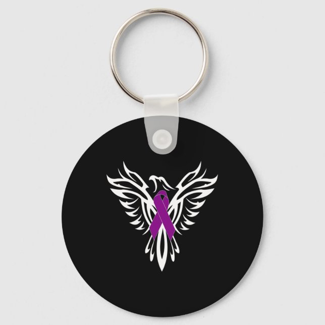 Epilepsy Awareness Purple Ribbon Phoenix  Key Ring (Front)