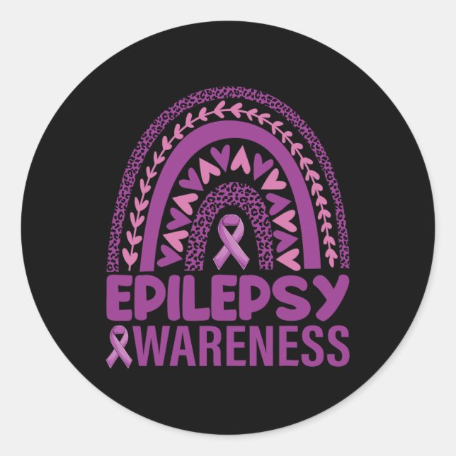 Epilepsy Awareness Rainbow Purple Ribbon Men Women Classic Round Sticker (Front)
