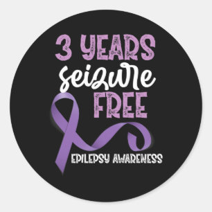 Epilepsy Awareness Ribbon 3 Years Seizure Free Classic Round Sticker