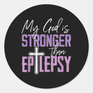 Epilepsy Awareness Ribbon My God Is Stronger Than Classic Round Sticker