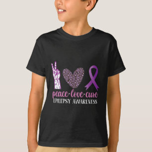 Epilepsy Awareness Ribbon Peace Love Cure  T-Shirt