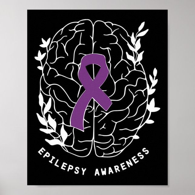 Epilepsy Awareness Ribbon Purple Epilepsy Brain Gr Poster (Front)