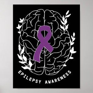 Epilepsy Awareness Ribbon Purple Epilepsy Brain Gr Poster