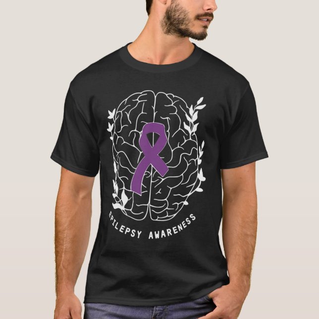 Epilepsy Awareness Ribbon Purple Epilepsy Brain Gr T-Shirt (Front)