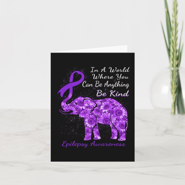 Epilepsy Awareness Sunflower Elephant Be Kind  Card (Front)