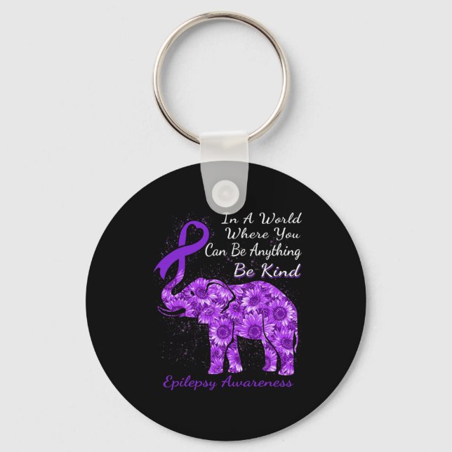 Epilepsy Awareness Sunflower Elephant Be Kind  Key Ring (Front)