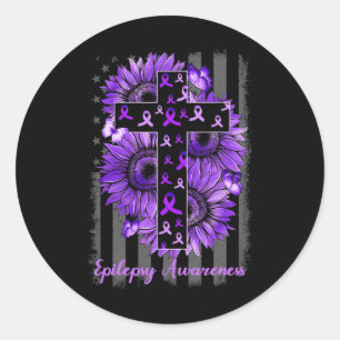 Epilepsy Awareness Supporter Warrior Sunflower Classic Round Sticker