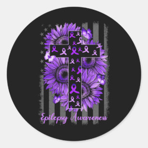 Epilepsy Awareness Supporter Warrior Sunflower Classic Round Sticker