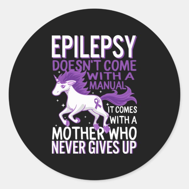 Epilepsy Awareness Unicorn Purple Ribbon Seizure D Classic Round Sticker (Front)