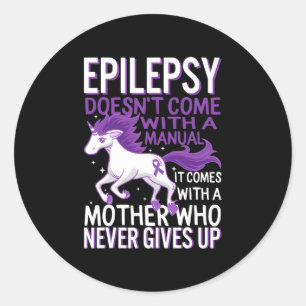 Epilepsy Awareness Unicorn Purple Ribbon Seizure D Classic Round Sticker