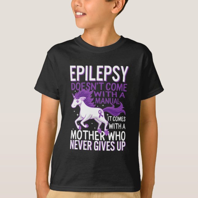 Epilepsy Awareness Unicorn Purple Ribbon Seizure D T-Shirt (Front)