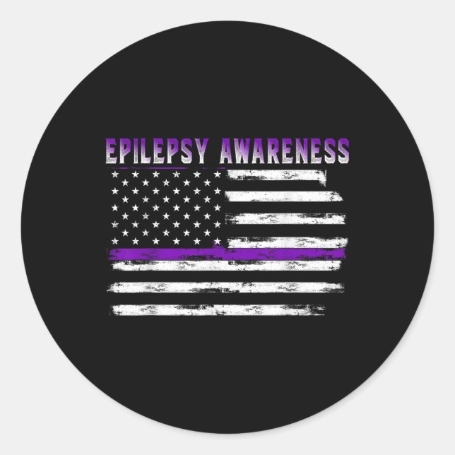 Epilepsy Awareness Usa Flag American Epilepsy Supp Classic Round Sticker (Front)