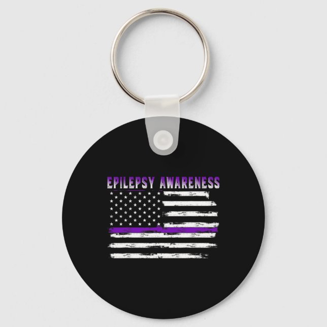 Epilepsy Awareness USA Flag American Epilepsy Supp Key Ring (Front)