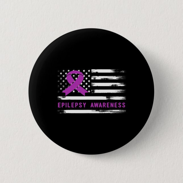 Epilepsy Awarness American Flag Purple Ribbon  6 Cm Round Badge (Front)