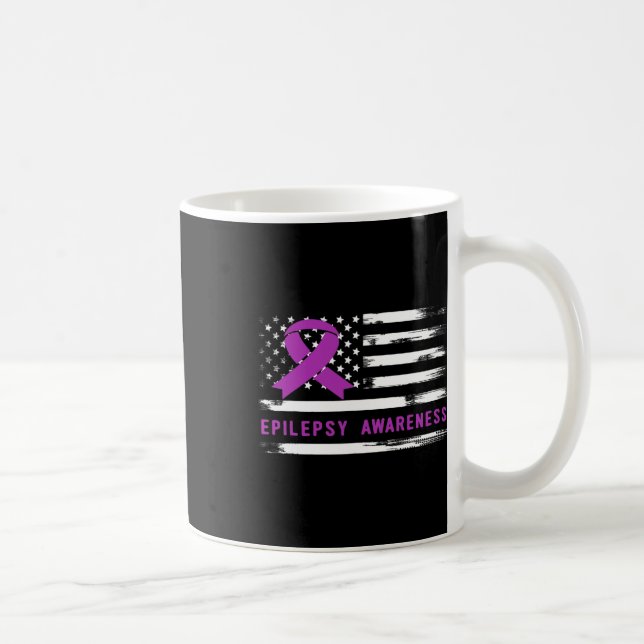 Epilepsy Awarness American Flag Purple Ribbon  Coffee Mug (Right)