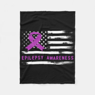 Epilepsy Awarness American Flag Purple Ribbon Fleece Blanket