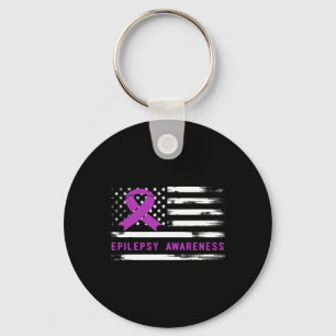 Epilepsy Awarness American Flag Purple Ribbon Key Ring