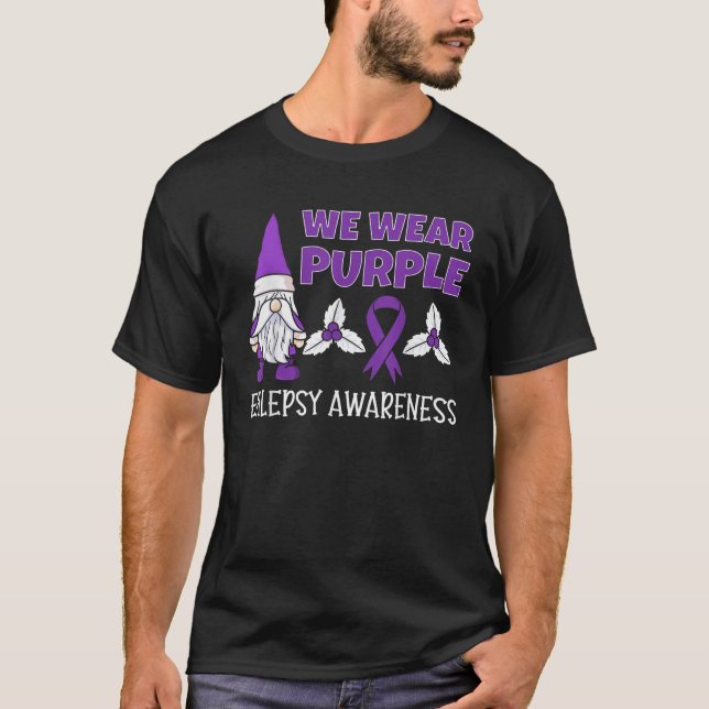 Epilepsy Christmas Gnome Purple Awareness Ribbon S T-Shirt (Front)