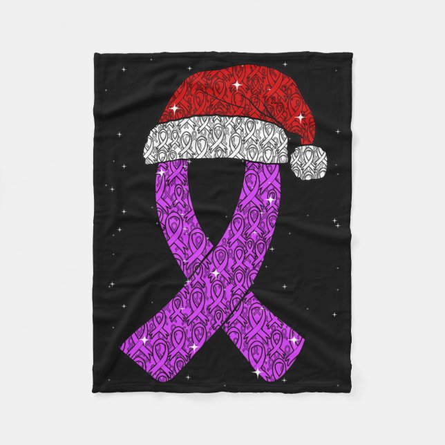 Epilepsy Christmas Hat Purple Awareness Ribbon Sei Fleece Blanket (Front)