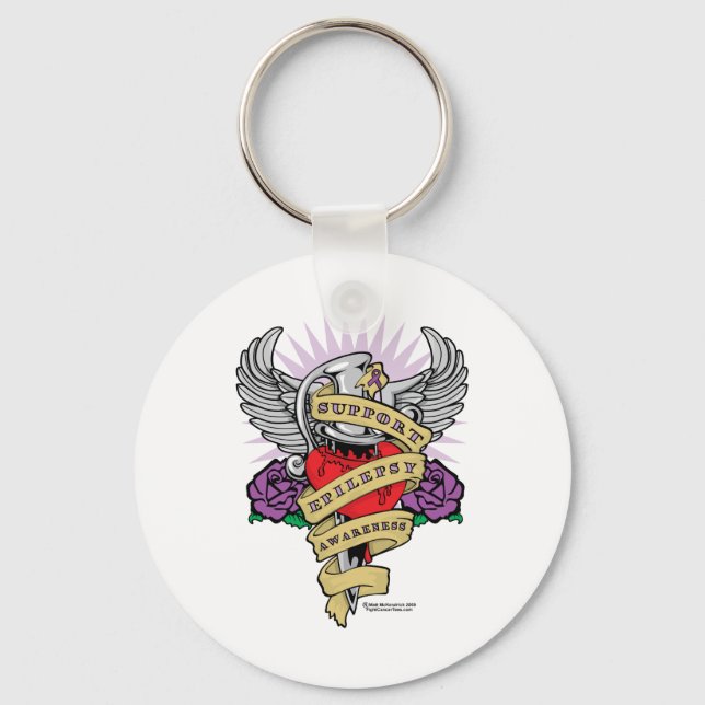 Epilepsy Dagger and Heart Tattoo Key Ring (Front)