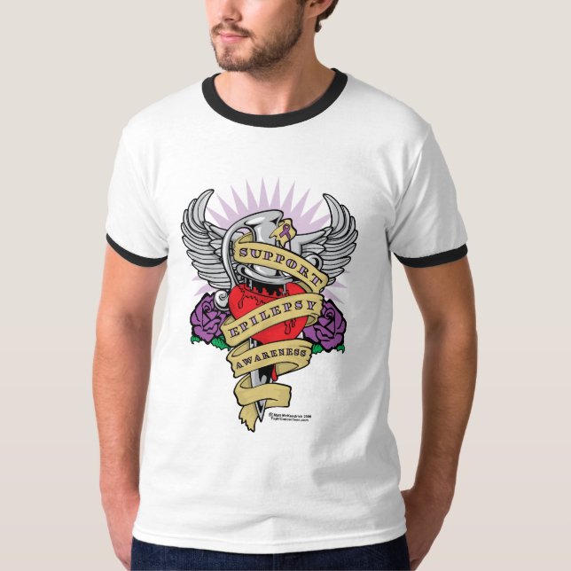 Epilepsy Dagger and Heart Tattoo T-Shirt (Front)