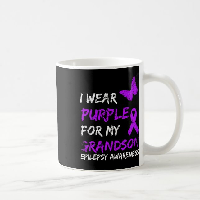 Epilepsy I Wear Purple For My Grandson Ribbon  Coffee Mug (Right)