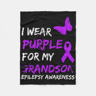 Epilepsy I Wear Purple For My Grandson Ribbon Fleece Blanket