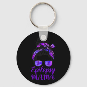 Epilepsy Mama Messy Bun Hair Glasses Bandanna Purp Key Ring
