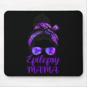 Epilepsy Mama Messy Bun Hair Glasses Bandanna Purp Mouse Mat