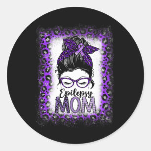 Epilepsy Mum Messy Bun Epilepsy Awareness Purple R Classic Round Sticker