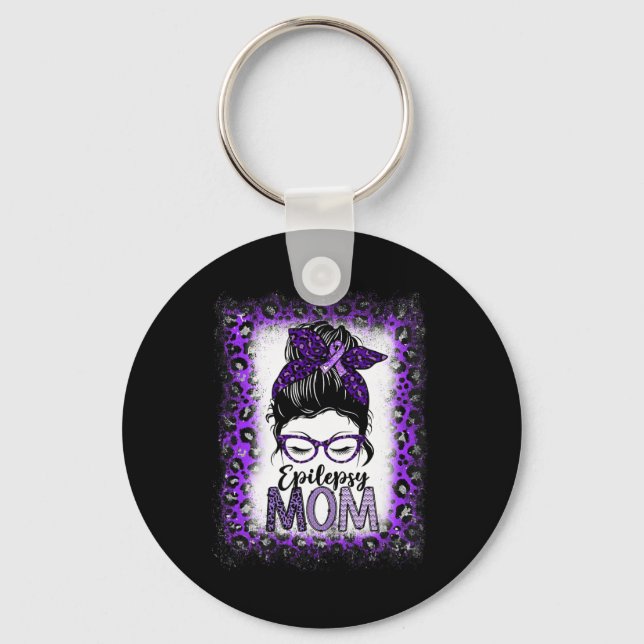 Epilepsy Mum Messy Bun Epilepsy Awareness Purple R Key Ring (Front)