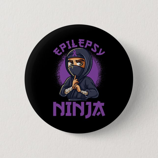 Epilepsy Ninja Purple Ribbon Epileptic Awareness W 6 Cm Round Badge (Front)