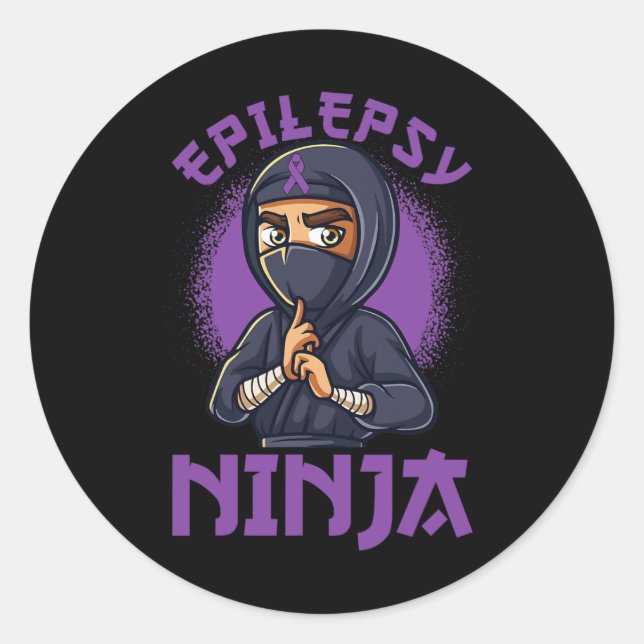 Epilepsy Ninja Purple Ribbon Epileptic Awareness W Classic Round Sticker (Front)