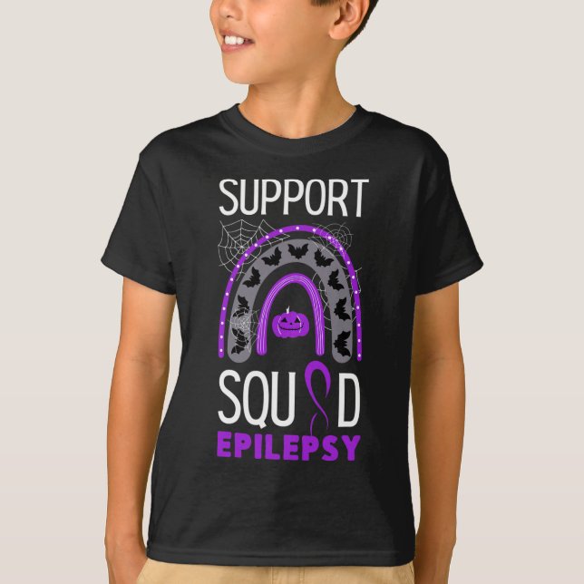 Epilepsy Purple Awareness Ribbon Squad Halloween H T-Shirt (Front)