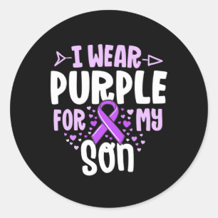 Epilepsy Ribbon I Wear Purple For My Son Gift Awar Classic Round Sticker