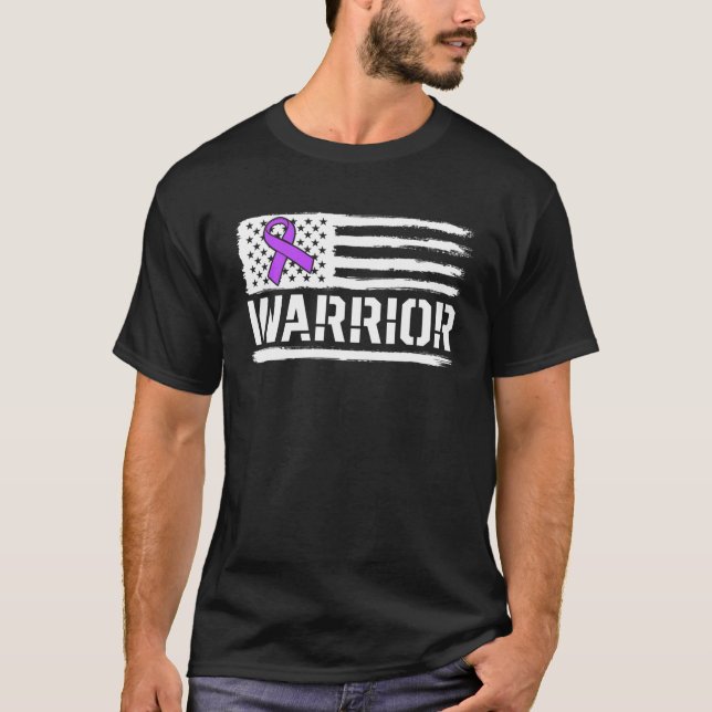 Epilepsy Warrior Gift Purple American Flag Awarene T-Shirt (Front)