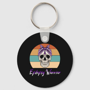 Epilepsy Warrior Vintage Skull Purple Ribbon Epile Key Ring