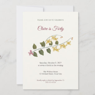 Epimedium Yellow Flower 40th Birthday Invitation