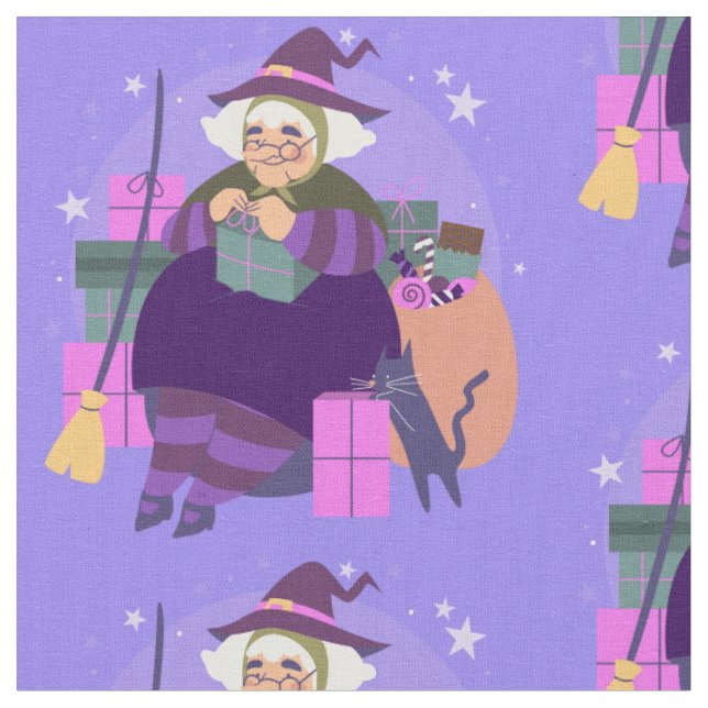 epiphany christmas witch befana black cat  fabric (Close Up)