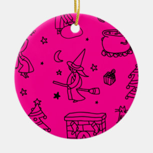 epiphany christmas witch befana pink ceramic tree decoration