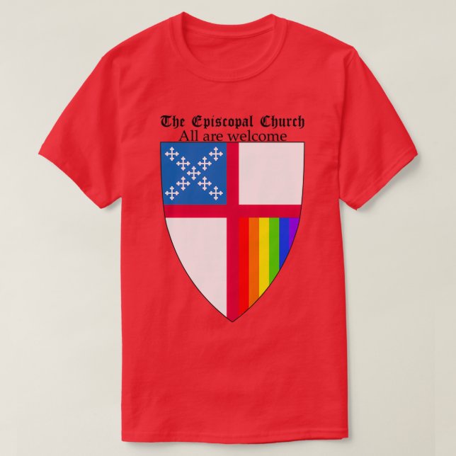 Episcopal Church Shield with Rainbow Pride Vertica T-Shirt (Design Front)