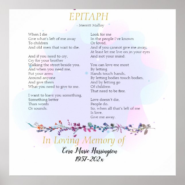 Epitaph Poem Watercolor Memorial Poster (Front)