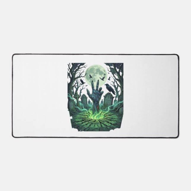 Epitapip Zombie Hand Full Moon Graveyard Desk Mat (Front)