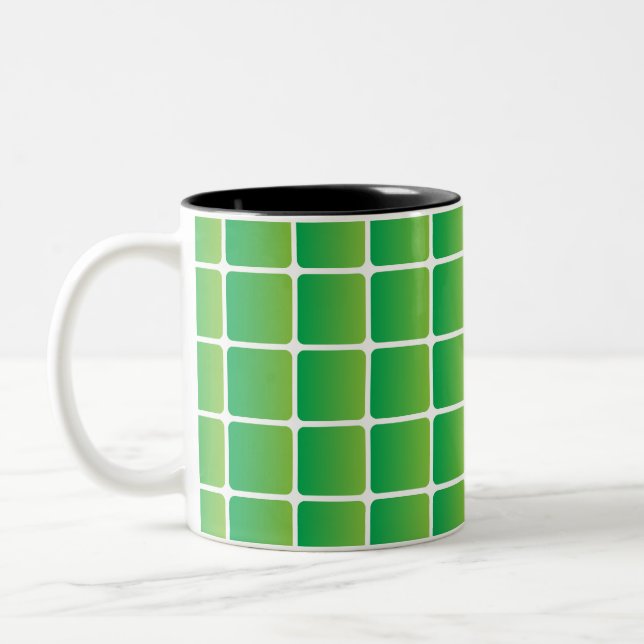 Equal Green Squares  Two-Tone Coffee Mug (Left)