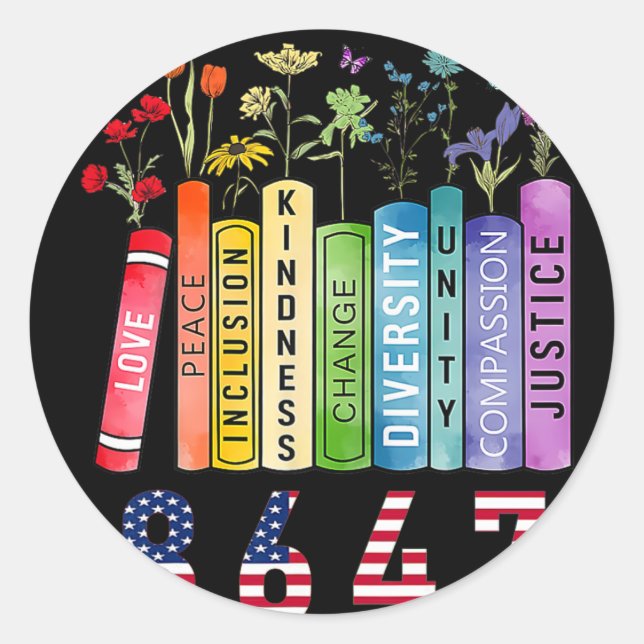 Equal Rights Book Flower Anti Trump Feminist Women Classic Round Sticker (Front)