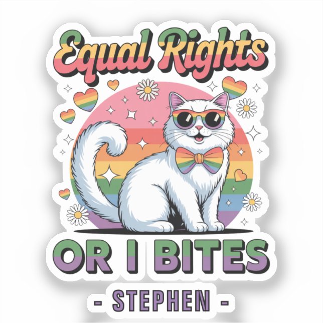 Equal Rights – Funny Cute White Cat LGBTQ Pride (Front)