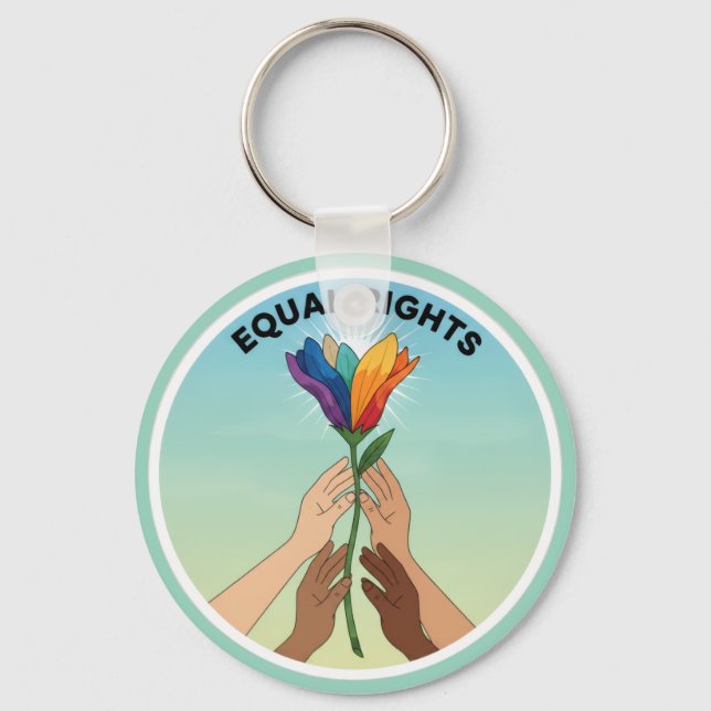 Equal Rights Rainbow Flower – Diversity and Unity Key Ring (Front)