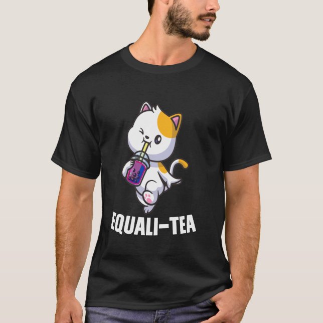 equali-tea cat Bisexual Bubble tea merch T-Shirt (Front)