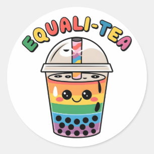 Equali-Tea Funny LGBTQ Bubble Tea Pride Month Classic Round Sticker